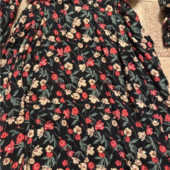 Draper James Floral Black Dress, Size Large, Adjustable Waist, Long Sleeve - Picture 3 of 5